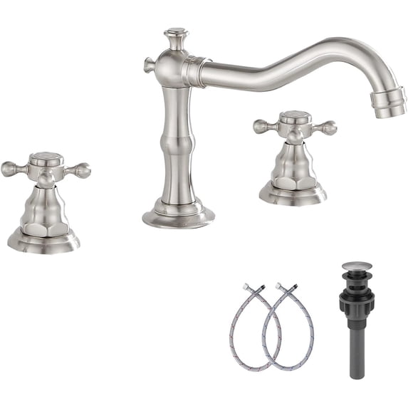 8" Widespread Brushed Nickel Bathroom Faucet Sink Basin 3 Hole 2 Cross Handle with Drain