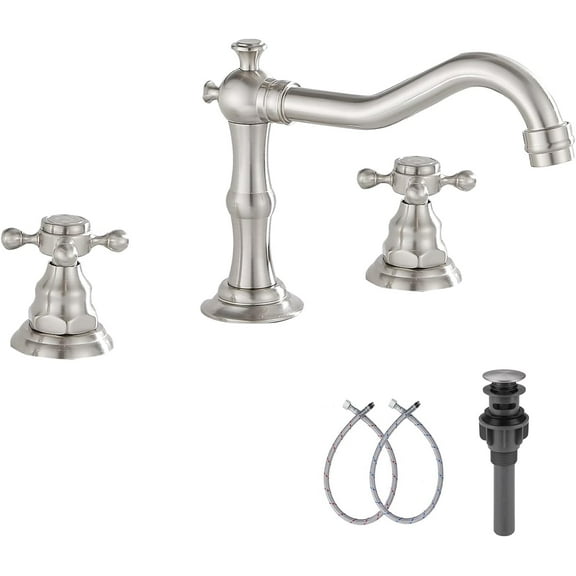 8" Widespread Brushed Nickel Bathroom Faucet Sink Basin 3 Hole 2 Cross Handle with Drain