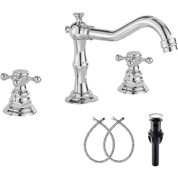 8" Widespread Chrome Bathroom Faucet Sink Basin 3 Hole 2 Cross Handle with Drain
