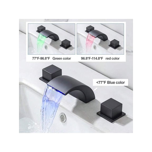 8" Widespread LED Bathroom Sink Basin Faucet 3 Holes Waterfall Vanity Mixer Taps