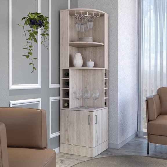 8 Wine Cubbies Bar Cabinet with Middle Showcase / Light Gray Color for Liquor Display