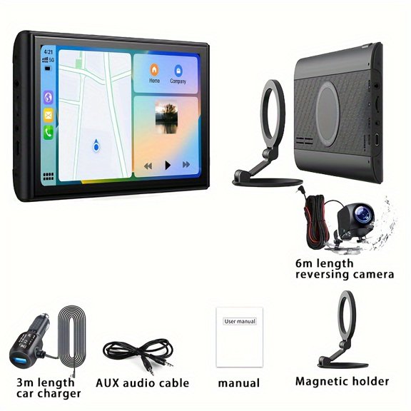 8" Wireless CarPlay Android Auto Portable Car Navigation with Magnetic Stand, 7" HD Touchscreen, Mirror Link, FM, EQ/AUX/TF/USB, Backup Camera