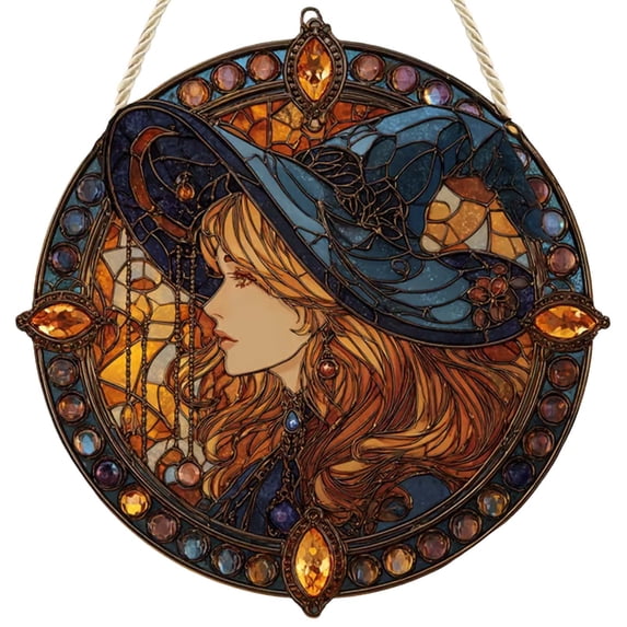 8" Witch Suncatcher Acrylic Window Hanging Mystical Witchy Sun Catcher Halloween Ornament Wall Art Door Garden Room Home Decor