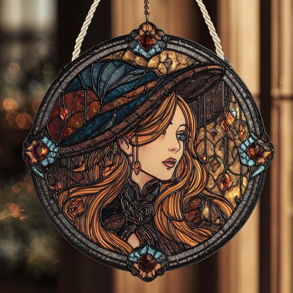 8" Witch Suncatcher Acrylic Window Hanging Mystical Witchy Sun Catcher Halloween Ornament Wall Art Door Garden Room Home Decor