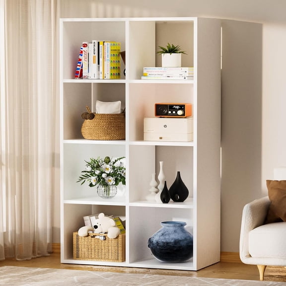 8 Wood Cube Storage Organizer with Open Back and Removable Back Panels, 11In Black Cube Storage Bookshelf, Cubicle Shelf Bookcase for Home Office Bedroom Living Room, Vertical or Horizontal