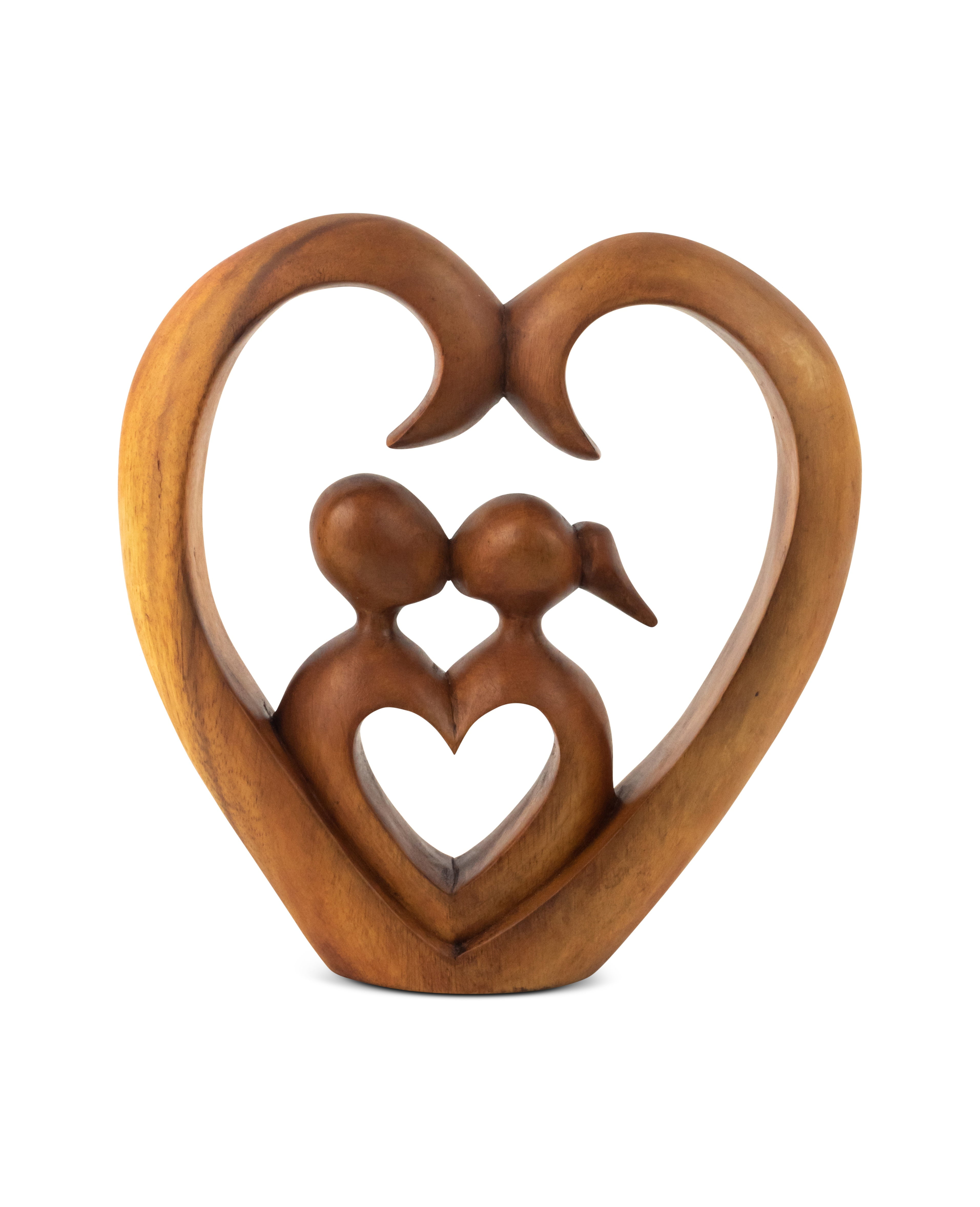 8" Hand Carved Suar Wood Heart and Soul Statue