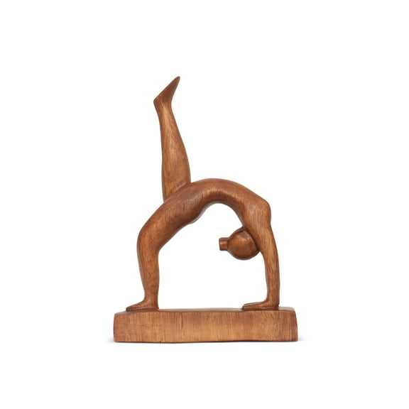 8" Wooden Handmade Mini Yoga Figurines, Yoga Pose Statue, Yoga Room Studio Decor, Mindful Home Decor Yogi Gift, Decorative Shelf Decor Objects - One-Legged Wheel Pose - Heel Down