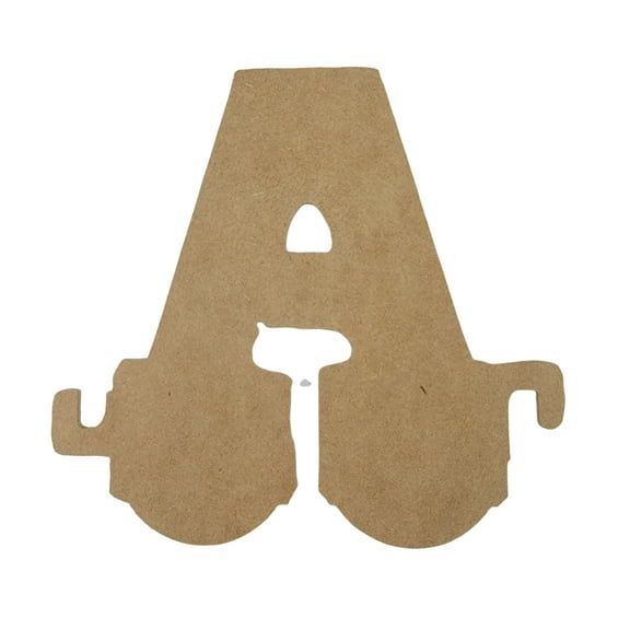 8" Wooden Letter A Unfinished, Train Font, Craft Cutout 1-8" Thick