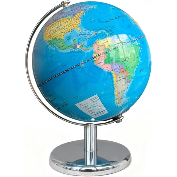 8''World Globe with Stable Metal Base | Rewritable Easy-Read High Clear Map, Educational Interactive Globe for Learining