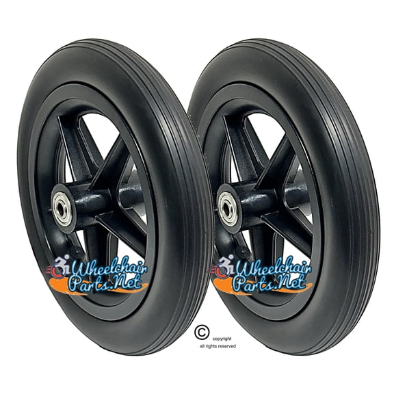 8 X 1 CASTER WHEEL 5 SPOKE BLACK URETHANE TIRE W/ 2 1/8" HUB AND 7/16" BEARINGS - PRICE IS FOR A SET OF 2