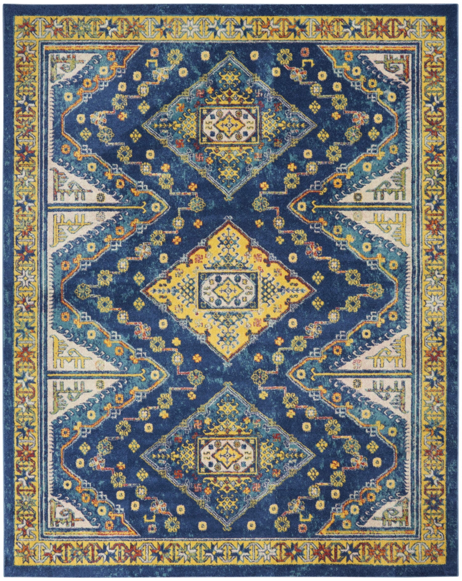 8' X 10' Blue and Yellow Oriental Power Loom Area Rug - Walmart.com