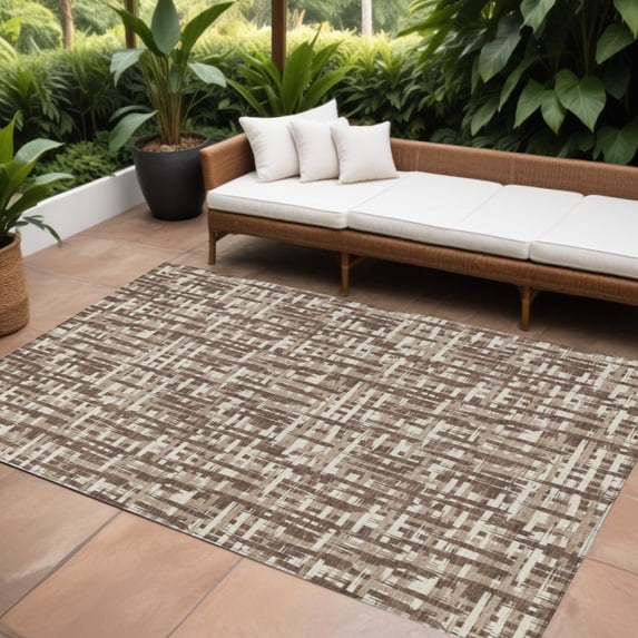 HomeRoots 602482 8 x 10 ft. Brown, Tan & Beige Abstract Washable Indoor & Outdoor Rectangle Area Rug