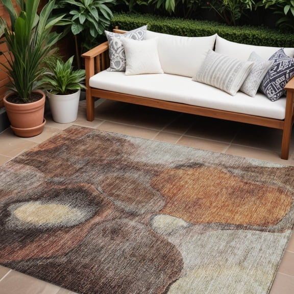 HomeRoots 605834 8 x 10 ft. Coffee, Copper & Beige Abstract Washable Indoor & Outdoor Rectangle Area Rug