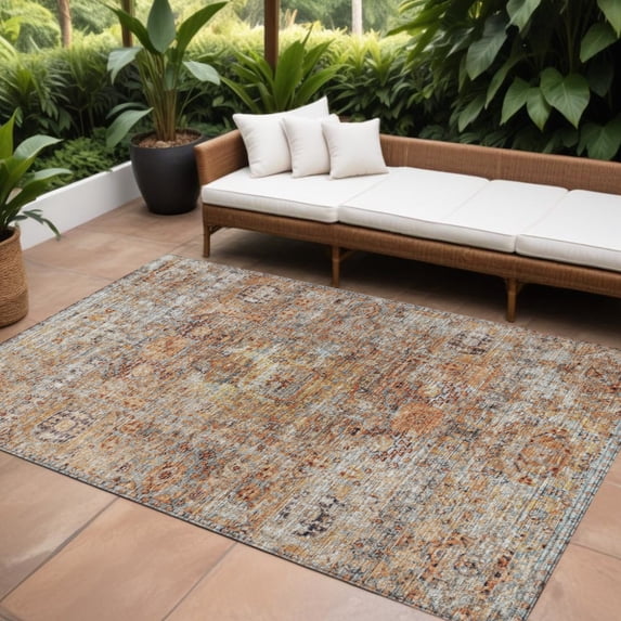 HomeRoots 605070 8 x 10 ft. Coral Terra Cotta & Beige Floral Washable Indoor & Outdoor Traditional Rectangle Area Rug