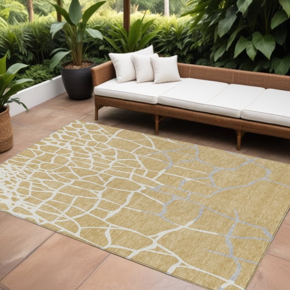 HomeRoots 601125 8 x 10 ft. Gold & Beige Abstract Washable Indoor & Outdoor Rectangle Area Rug