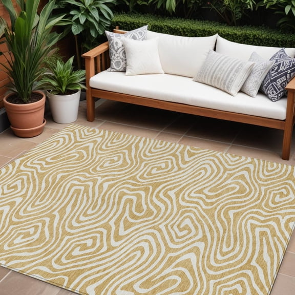 HomeRoots 598965 8 x 10 ft. Gold & Beige Abstract Washable Indoor & Outdoor Rectangle Area Rug