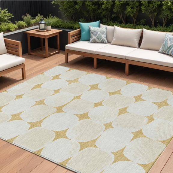 HomeRoots 591024 8 x 10 ft. Gold & Beige Abstract Washable Indoor & Outdoor Rectangle Area Rug