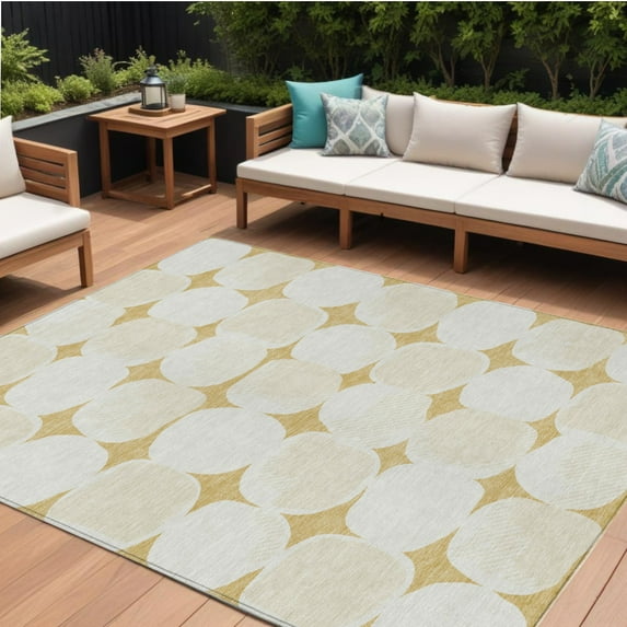 HomeRoots 591024 8 x 10 ft. Gold & Beige Abstract Washable Indoor & Outdoor Rectangle Area Rug