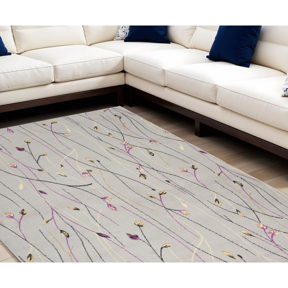 HomeRoots 545385 8 x 10 ft. Floral Power Loom Rectangle Area Rug, Gray & Pink