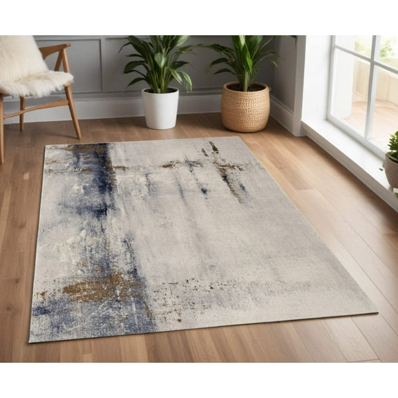 8' X 10' Ivory Blue and Brown Abstract Power Loom Area Rug