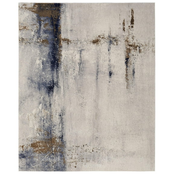 8' X 10' Ivory Blue and Brown Abstract Power Loom Area Rug