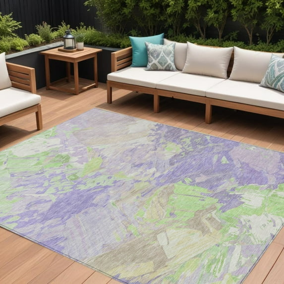 HomeRoots 618547 8 x 10 ft. Lavender, Mint Green & Beige Abstract Washable Indoor & Outdoor Rectangle Area Rug