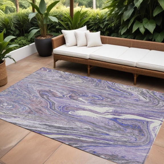 8' X 10' Lavender Purple And Gray Abstract Washable Indoor Outdoor Area Rug