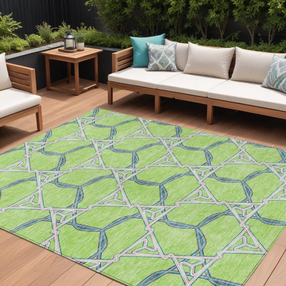 HomeRoots 613509 8 x 10 ft. Lime Green & Blue Geometric Washable Indoor & Outdoor Rectangle Area Rug