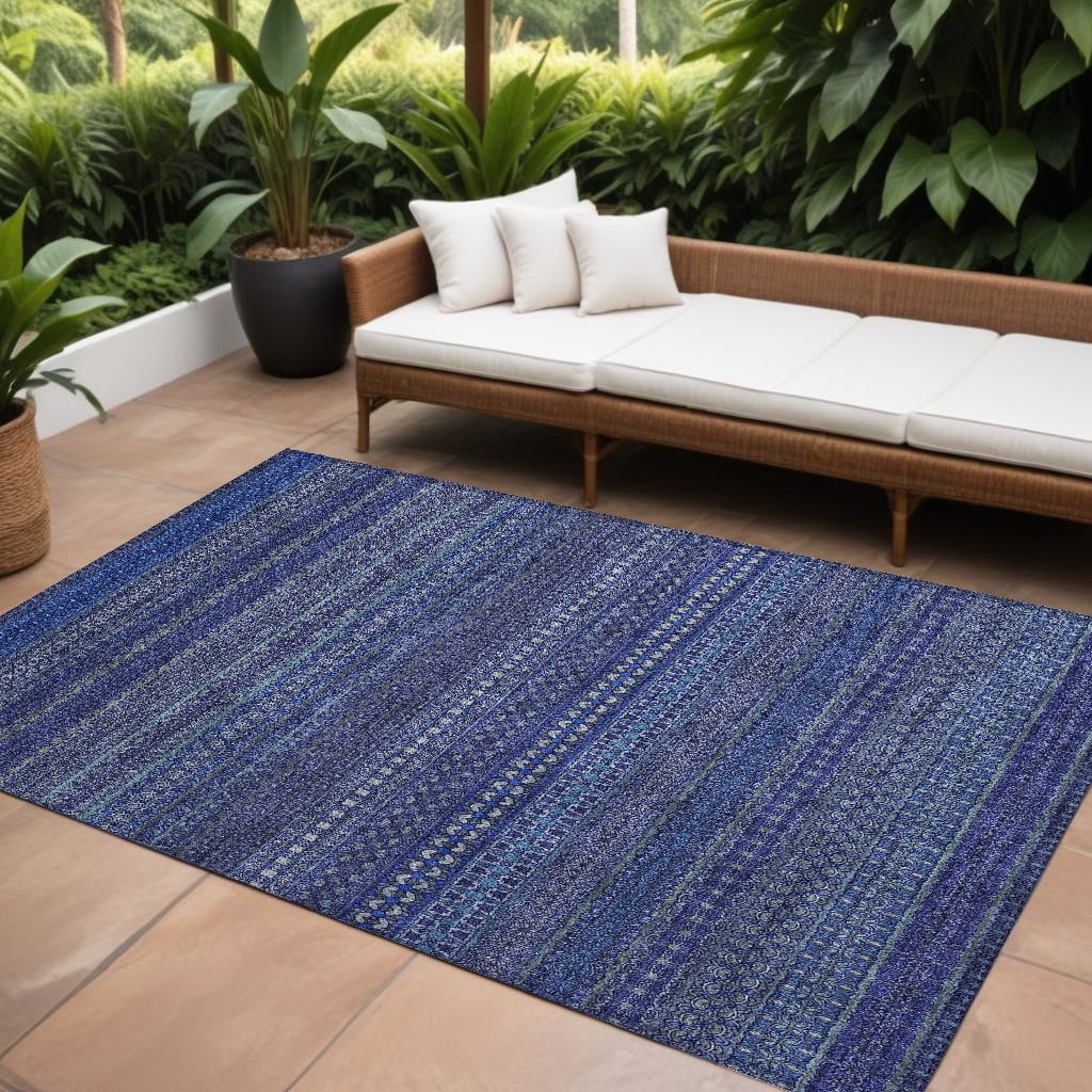 8' x 10' Navy Blue Striped Synthetic Washable Area Rug