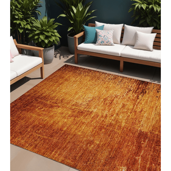 8' X 10' Orange Abstract Washable Non Skid Indoor Outdoor Area Rug