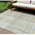 thumbnail image 1 of 8' X 10' Pink Green And Yellow Striped Washable Indoor Outdoor Area Rug, 1 of 5