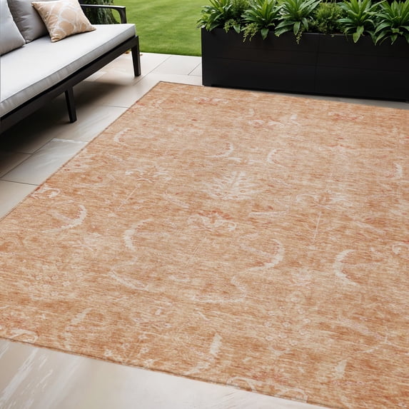 HomeRoots 603368 8 x 10 ft. Salmon & Terra Cotta Damask Washable Indoor & Outdoor Rectangle Area Rug