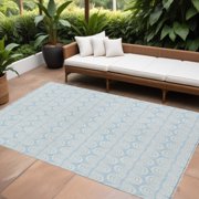 HomeRoots 601653 8 x 10 ft. Sky Blue & Beige Ogee Washable Indoor & Outdoor Rectangle Area Rug