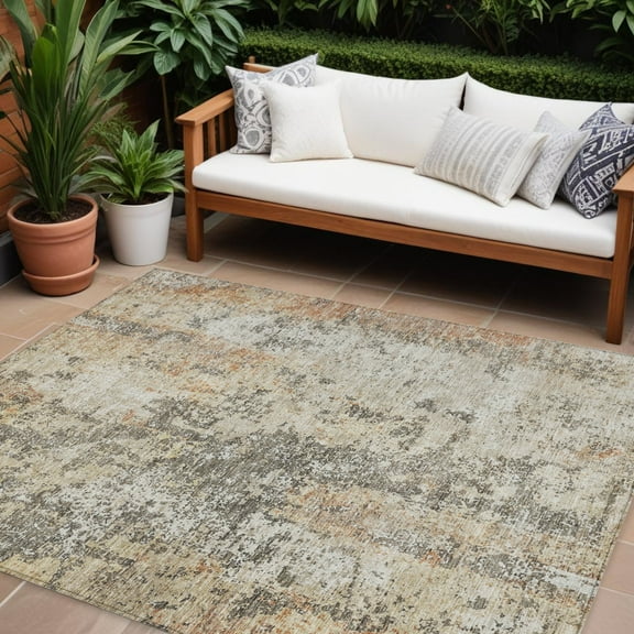 HomeRoots 605527 8 x 10 ft. Terra Cotta, Beige & Dark Gray Abstract Washable Indoor & Outdoor Rectangle Area Rug