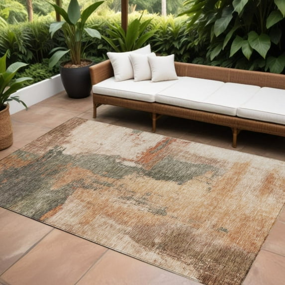8' X 10' Terra Cotta Gray And Brown Abstract Washable Indoor Outdoor Area Rug