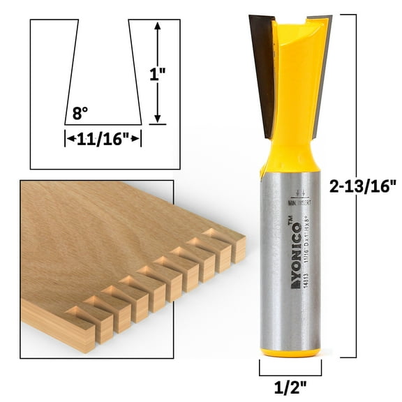 8 X 11/16" Dovetail Router Bit - 1/2" Shank - Yonico 14813