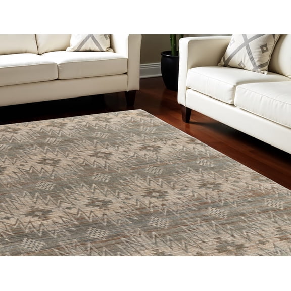 8' X 11' Tan and Gray Geometric Hand Woven Area Rug