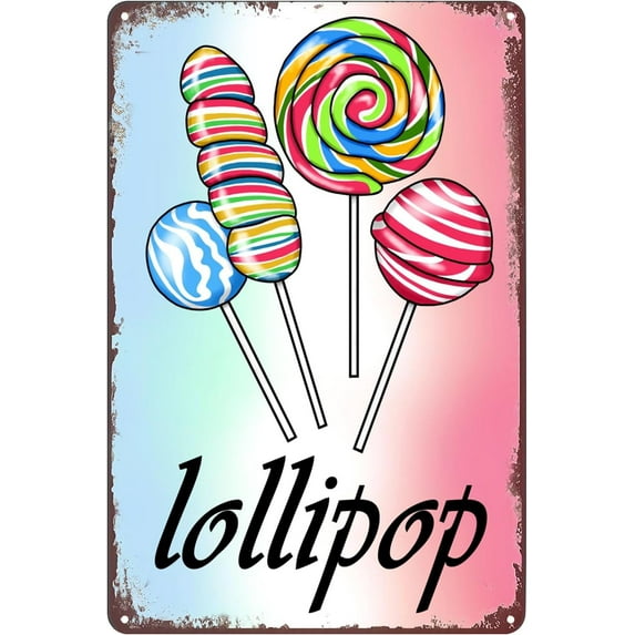 8"X 12" Delicious Lollipops Shop Tin Sign Candy Store Sweets And Candies Metal Poster Wall Art Decor Plaque For Home Kitchen Bar Club Cafe Gift