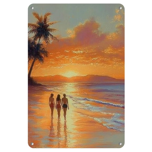 8"X 12" Iron Sheet Painting Wall Art - Romantic Valentine'S by The Sea at Sunset. A Dreamy Moment.