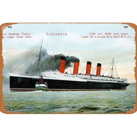 8"X 12" Retro Metal Tin Signs Ocean Liner Rms Lusitania, 20th Century Home Bar Shop Decorations Coffee Vintage Sign Gift
