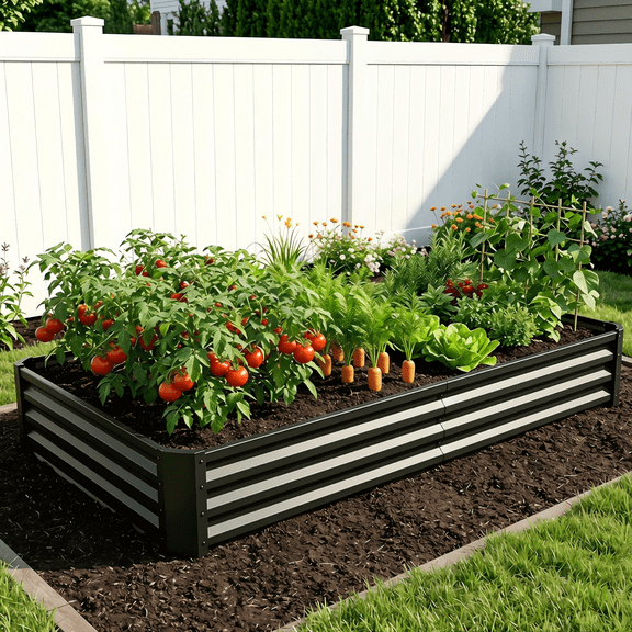 8 X 4 X 1 FT Galvanised Metal Planter Box Beds Steel Kits for Vegetables Flower Herb Patio