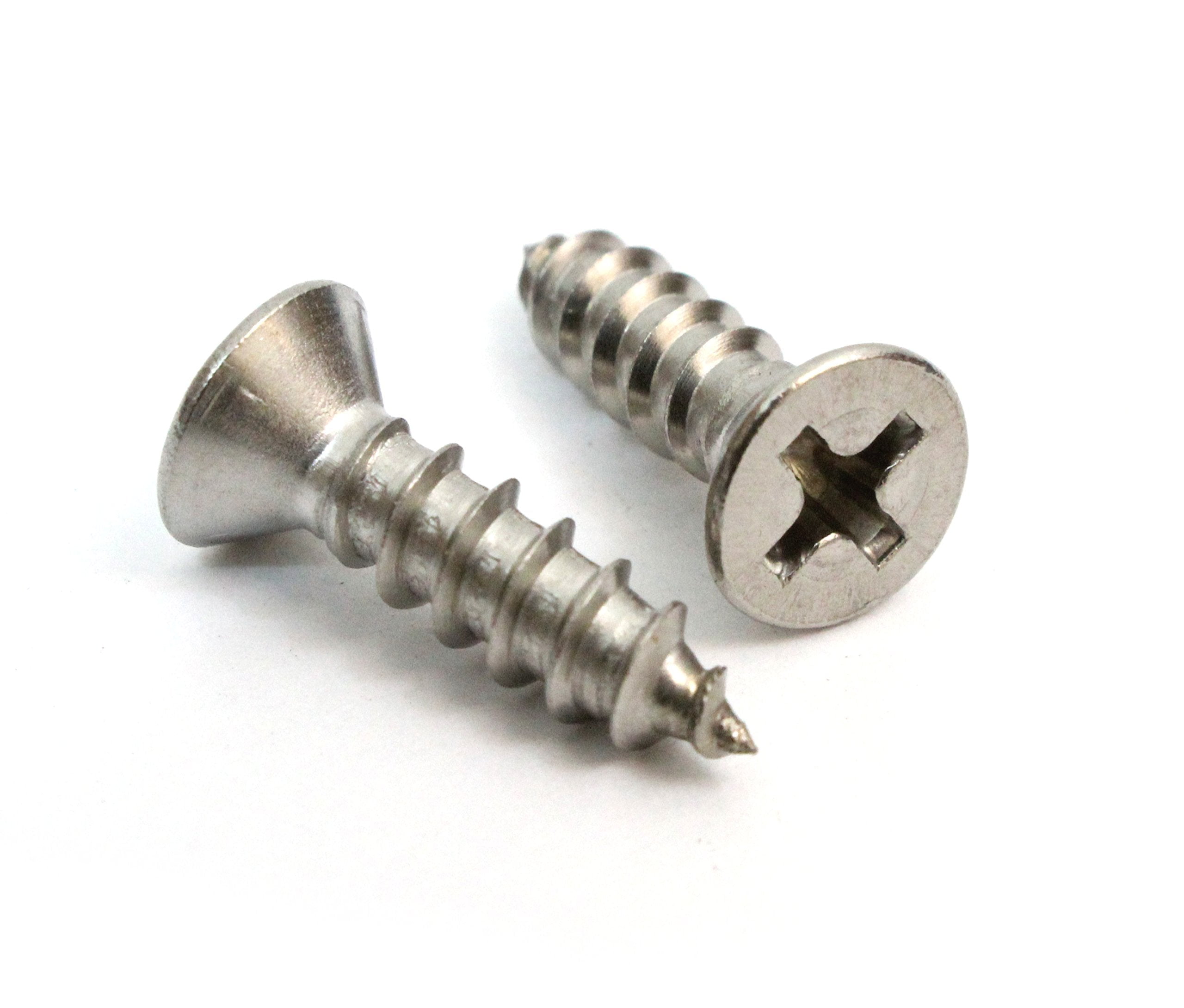 8 X 5/8'' Stainless Flat Head Phillips Wood Screw, (100 pc), 18-8 (304) Stainless Steel