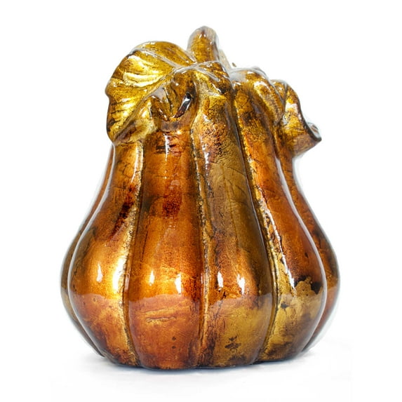 8" X 6.5" X 9.5" Copper Brown Amber Ceramic Gourd Sculpture