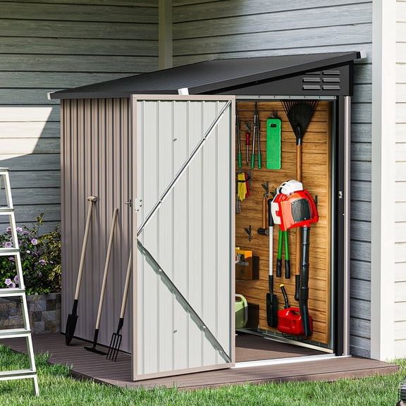 8' X 6' Heavy-Duty Metal Lean-to Storage Shed With Sliding Door