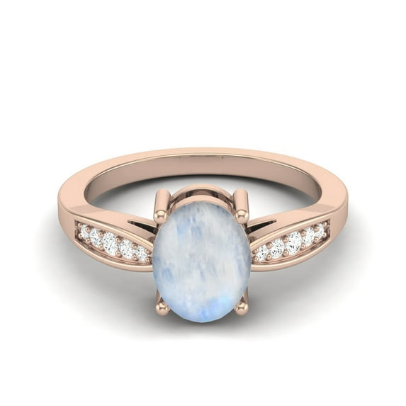 8 X 6 MM Oval Moonstone 925 Sterling Silver Rose Vermeil Solitaire Anniversary Women Valentines Day Gifts Ring
