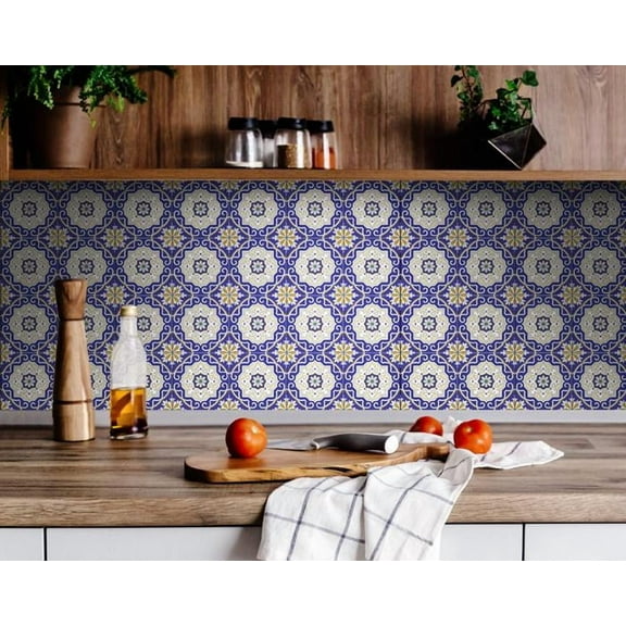 8" X 8" Blue White and Gold Mosaic Removable Tiles