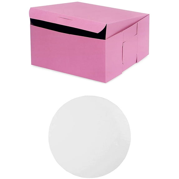 8" X 8" X 4" Corrugated Fiberboard Glossy White Cake Box & 8" Scalloped Cake Boards (Pack of 10 – Front Loading)