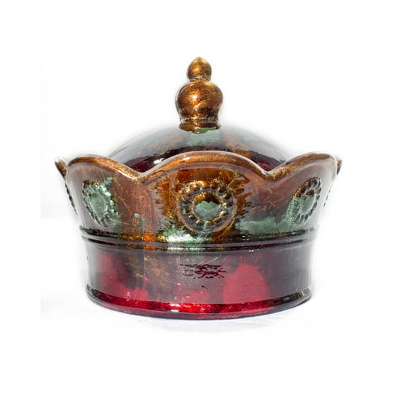 8" X 8" X 6.5" Copper Green Red Ceramic Foiled and Lacquered Crown Box