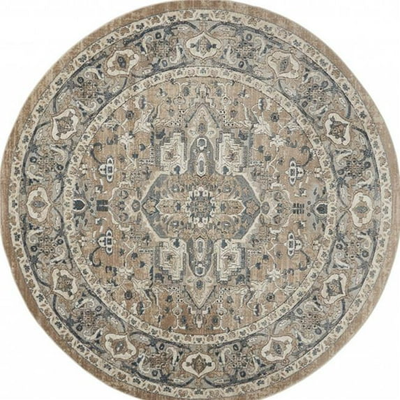 8 X 8 ft. Beige & Gray Oriental Power Loom Non Skid Round Area Rug