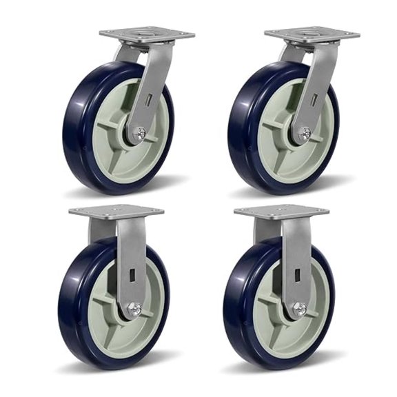 8"X2" Heavy Duty Industrial Casters,Polyurethane on Polypropylene Caster Wheels,2 Swivel 2 Rigid Caster for Supermarket and Warehouse Flatbed Cart, 5000 lbs Total Capacity-Set of 4